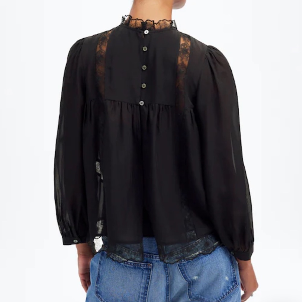 Madewell Lace-Inset Top in Silk - Picture 4 of 8